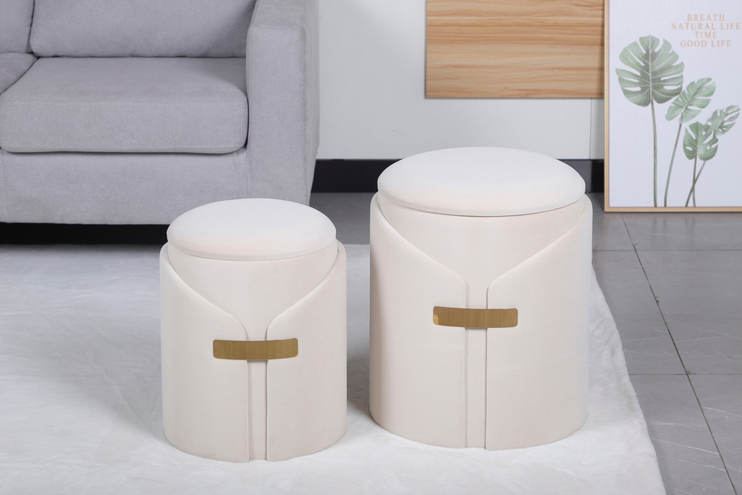 Kayoom Polstergarnitur »Hocker Forcet 125 2er-Set, Edler Kunstsamtbezug« Set, Hocker 1: B 30,5/ H 38,5/ T 30,5 cmHocker 2: B 37/ H 44,5/ T 37 cm, 2 Stk. tlg. modern, mit Stauraum, dekorativ, Viele dekorative Farbkombinationen