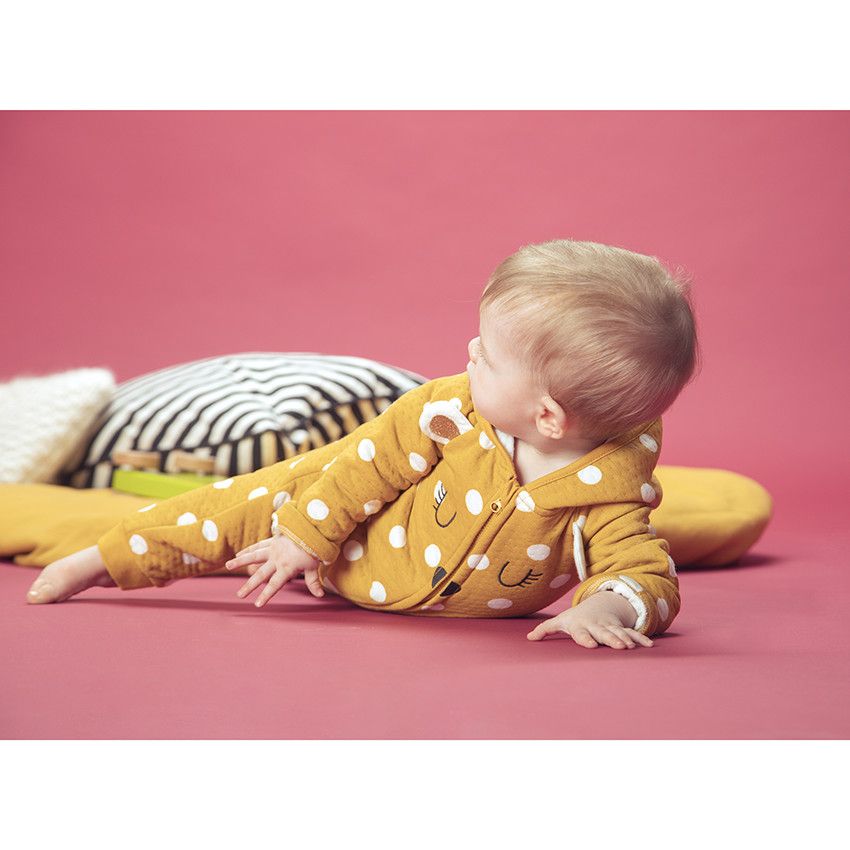 Combinaison longue à pois doublée jersey pour bébé fille - Moutarde