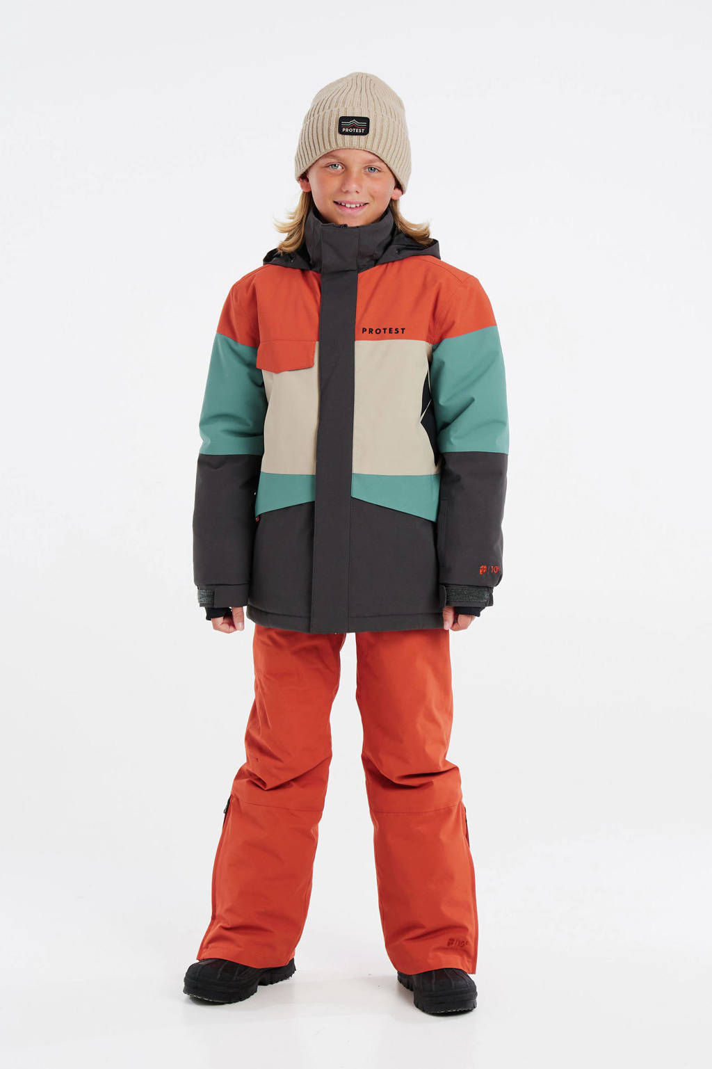 Protest ski-jack PRTPECKER JR antraciet/oranje/turquoise