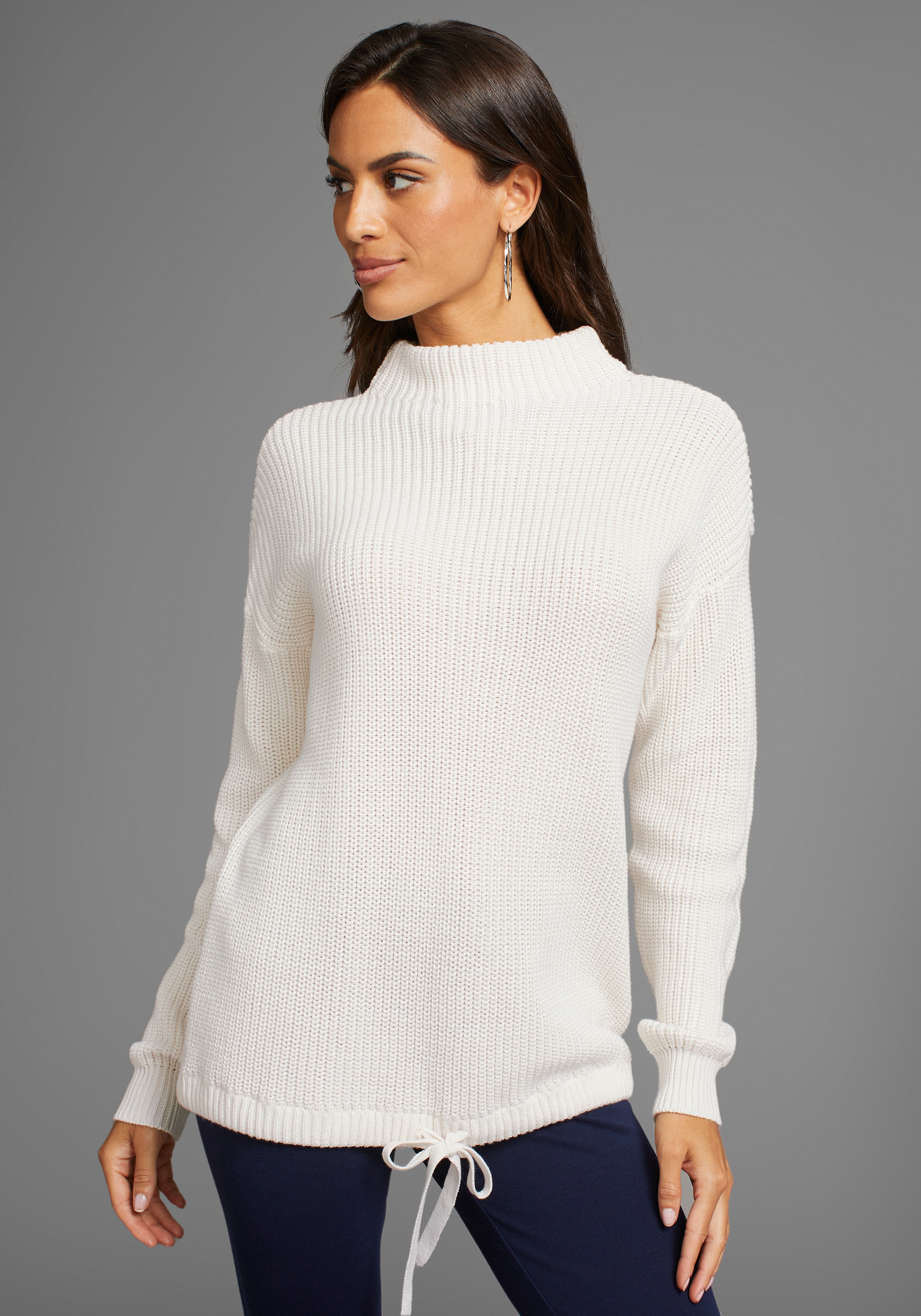 DELMAO Stehkragenpullover mit verstellbarem Saum durch Bindeband