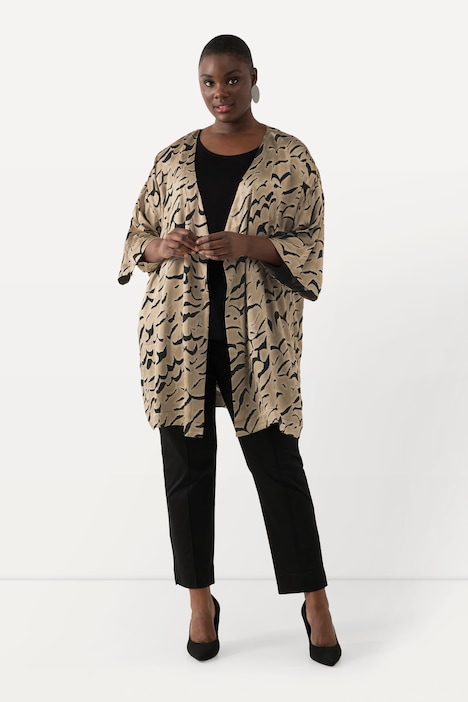 Easy-Going-Jacke, A-Linie, V-Ausschnitt, 3/4-Arm