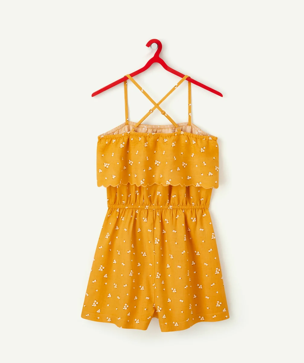 COMBISHORT FILLE MOUTARDE EN VISCOSE RESPONSABLE AVEC IMPRIMÉ FLEURI