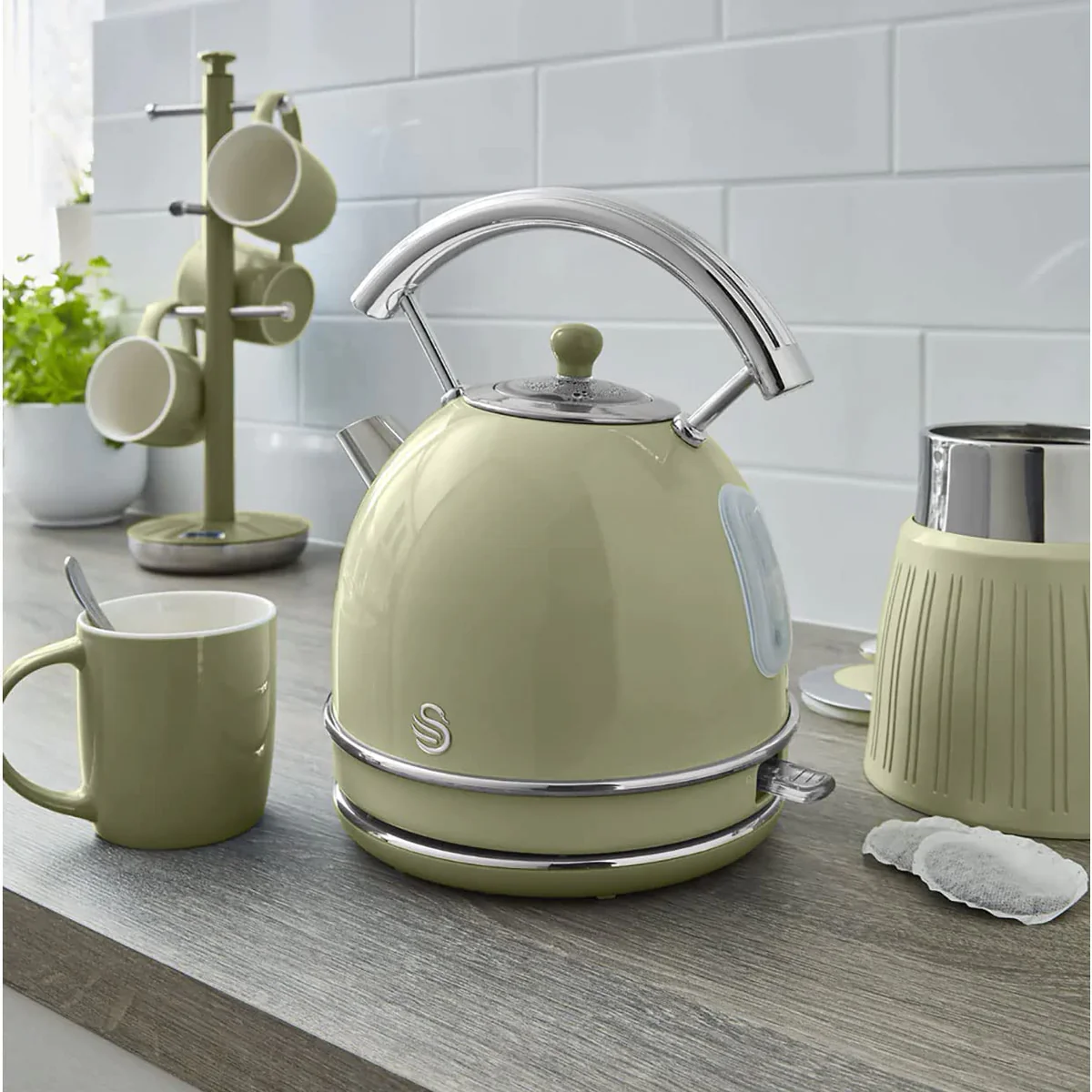 Retro Bouilloire, 1,8 L, Acier Inoxydable sans BPA, Résistance Cachée,