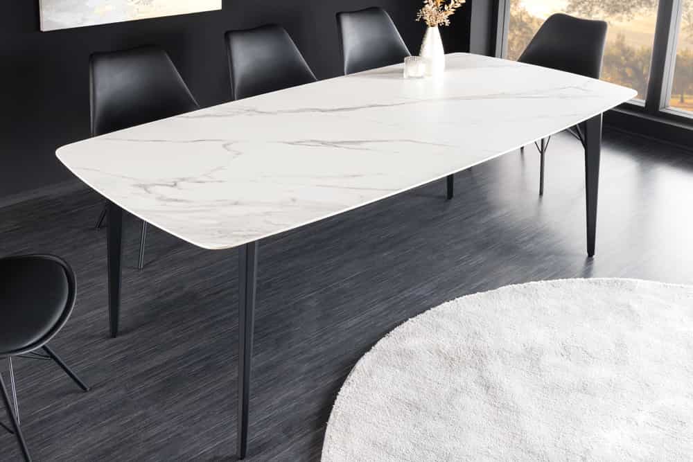 Esstisch MILANO 180cm weiß Marmor Keramik schwarzes Metallgestell