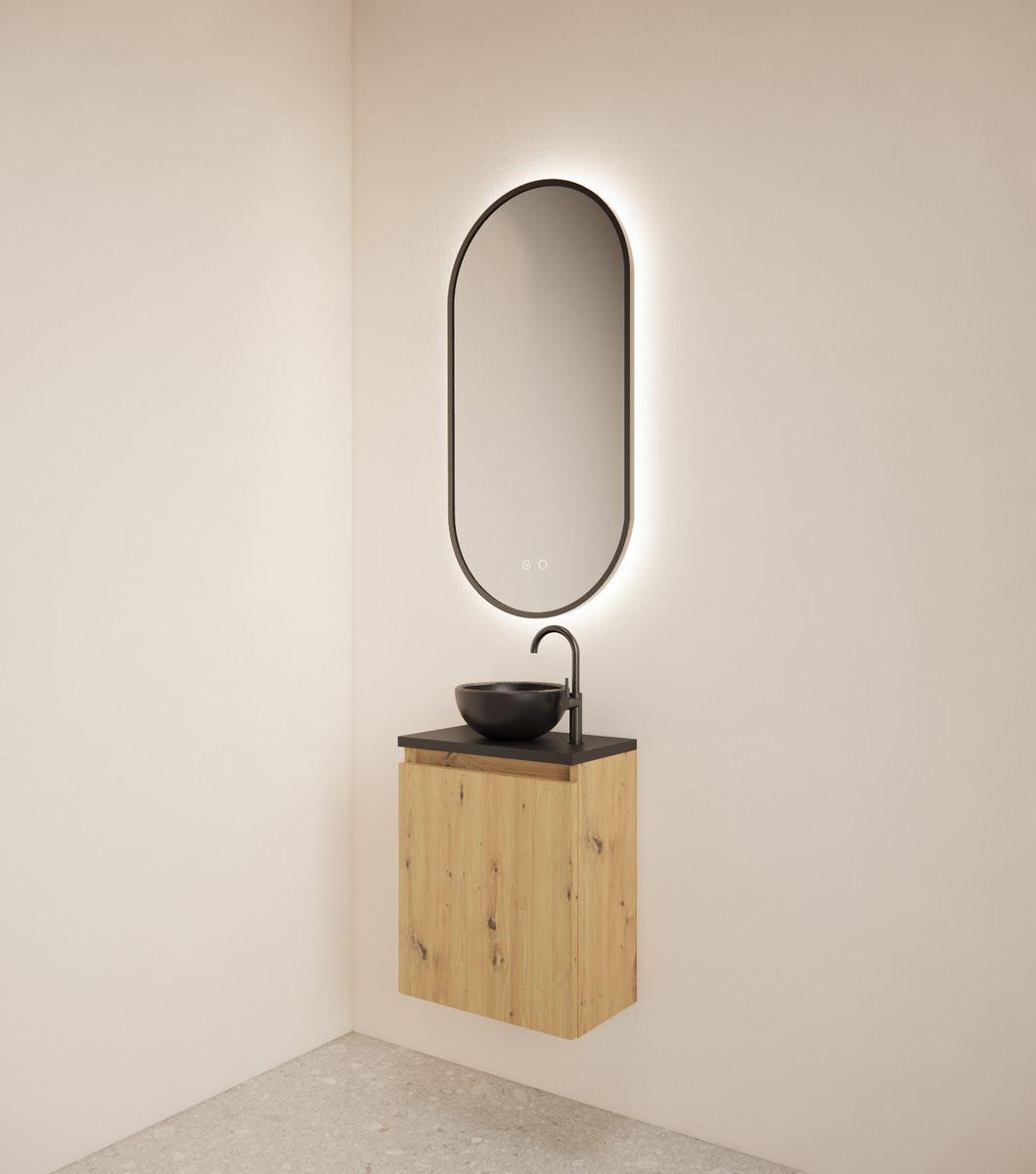 Gliss Design Echo toiletmeubel 40cm evoke eiken met toppaneel zwart mat