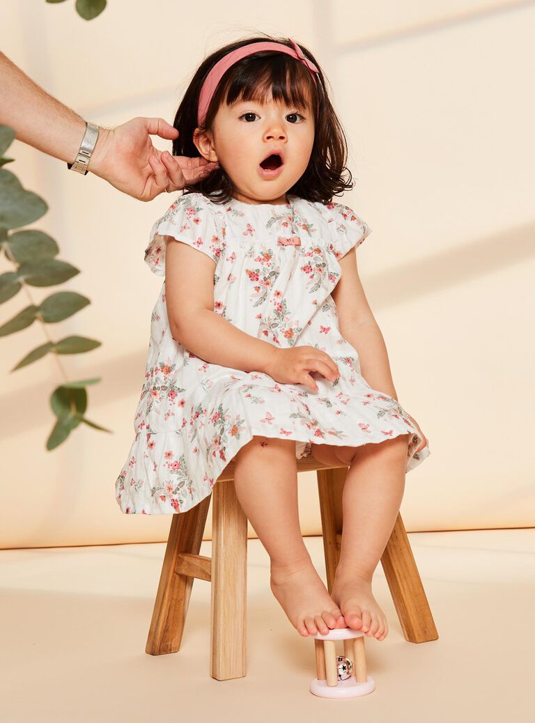 Robe et bloomer écrus en Jacquard imprimé
