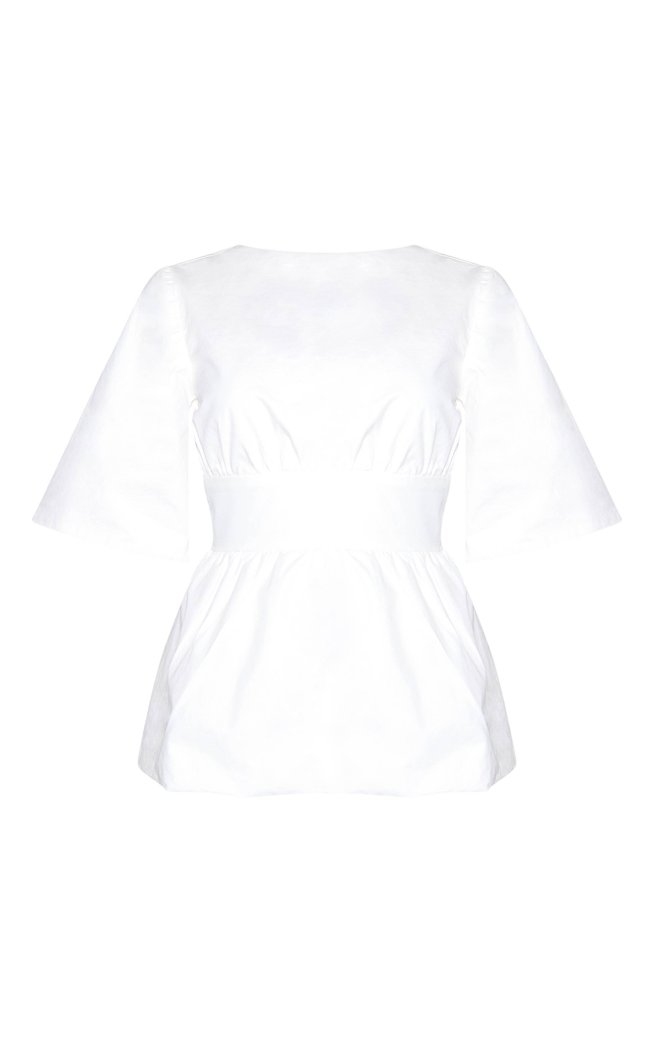 Blanc Chemisier En Coton À Manches Courtes Avec Nœud Dans Le Dos