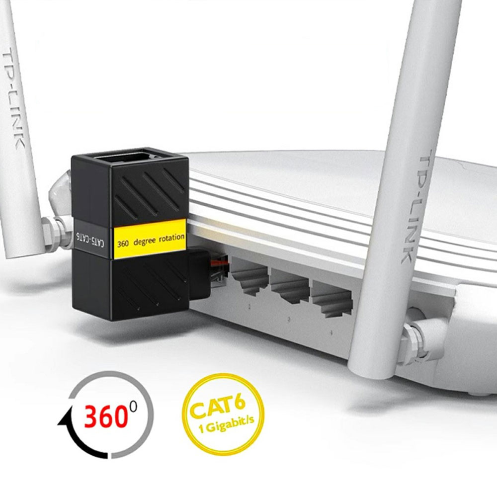 360° RJ45 LAN Ethernet Netzwerk Keystonejack Kabel Kupplung Cat6 (1000Mbit/s) - Schwarz