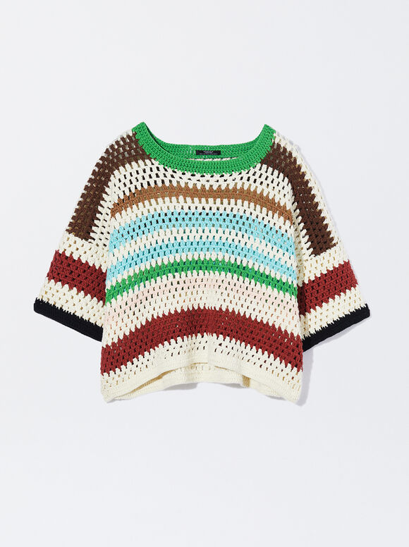 Top de crochê em algodão - Multicolorido
