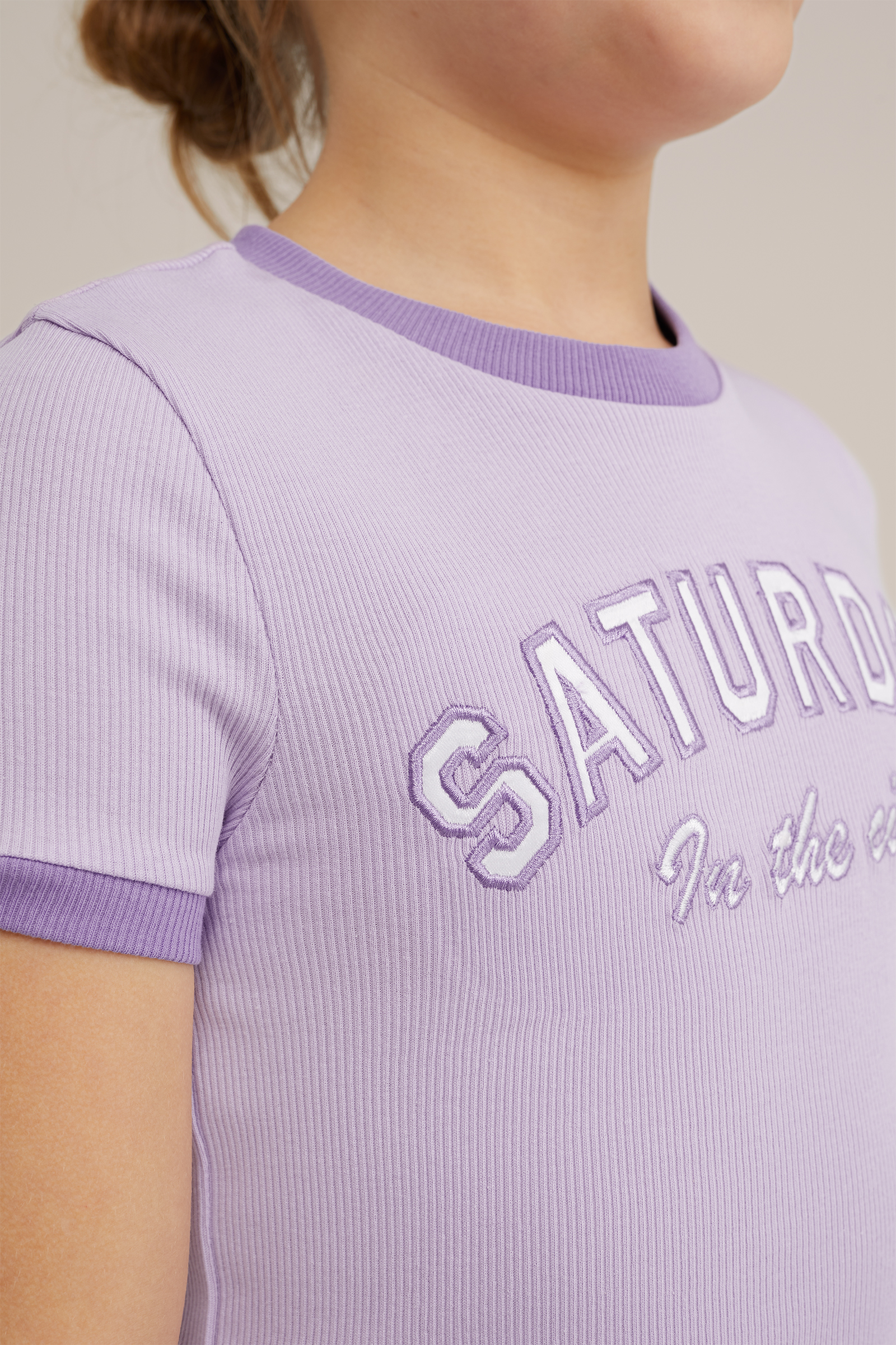 Meisjes cropped T-shirt van ribstof WE Fashion Lila