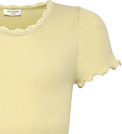 Rosemunde T-Shirt - Rib - Weiß - Pastel Yellow m. Spitze
