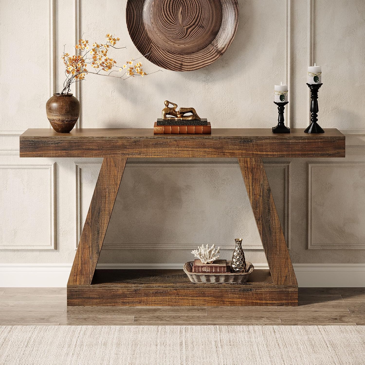 Tribesigns Konsolentisch, 140 x 30 x 80cm, Beistelltisch, Flurtisch, Sofatisch für Kleinen Raum, Konsolentisch mit Stauraum im Eingangsbereich für Eingang, Flur, Wohnzimmer, Vintagebraun