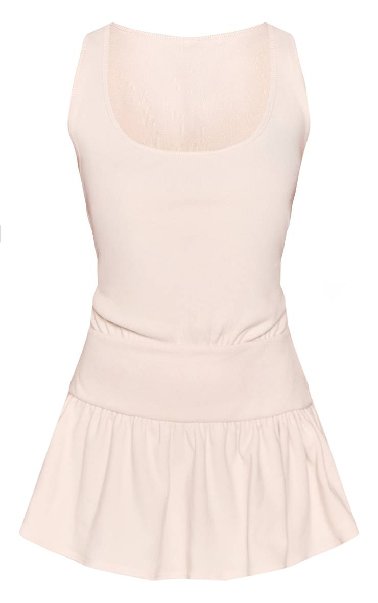 Crème Robe Droite En Jersey Avec Détail Côtelé À La Taille