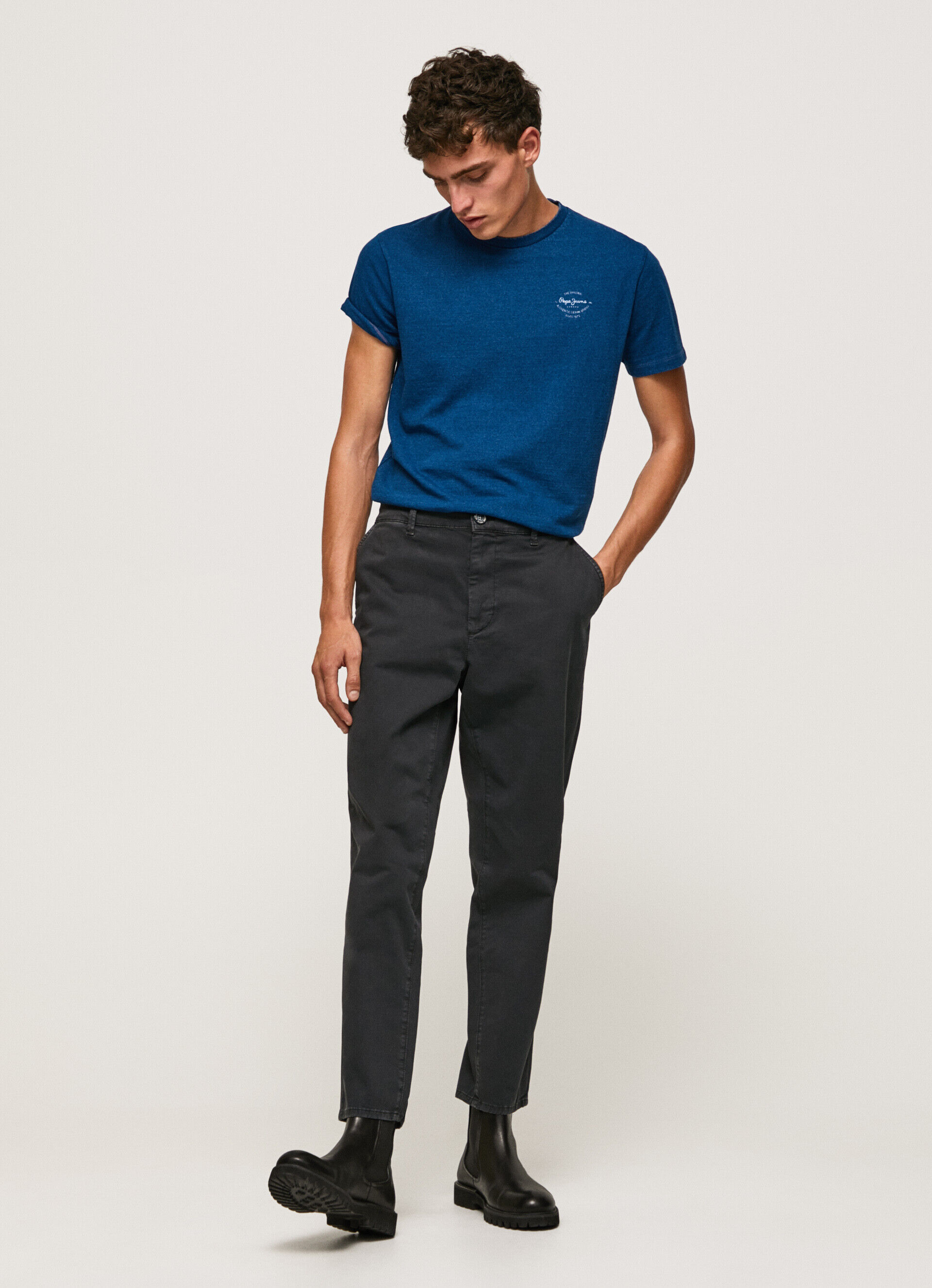 Camiseta de algodão com logotipo estampado - azul índigo