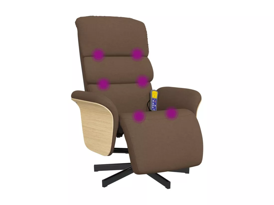 Fauteuil inclinable de massage avec repose-pieds marron tissu