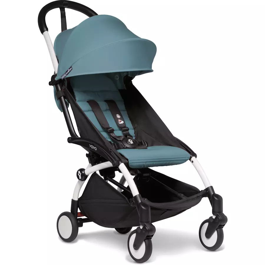 BABYZEN Kinderwagen YOYO2 6+ White mit Textilset Aqua und Backpack YOYO Black