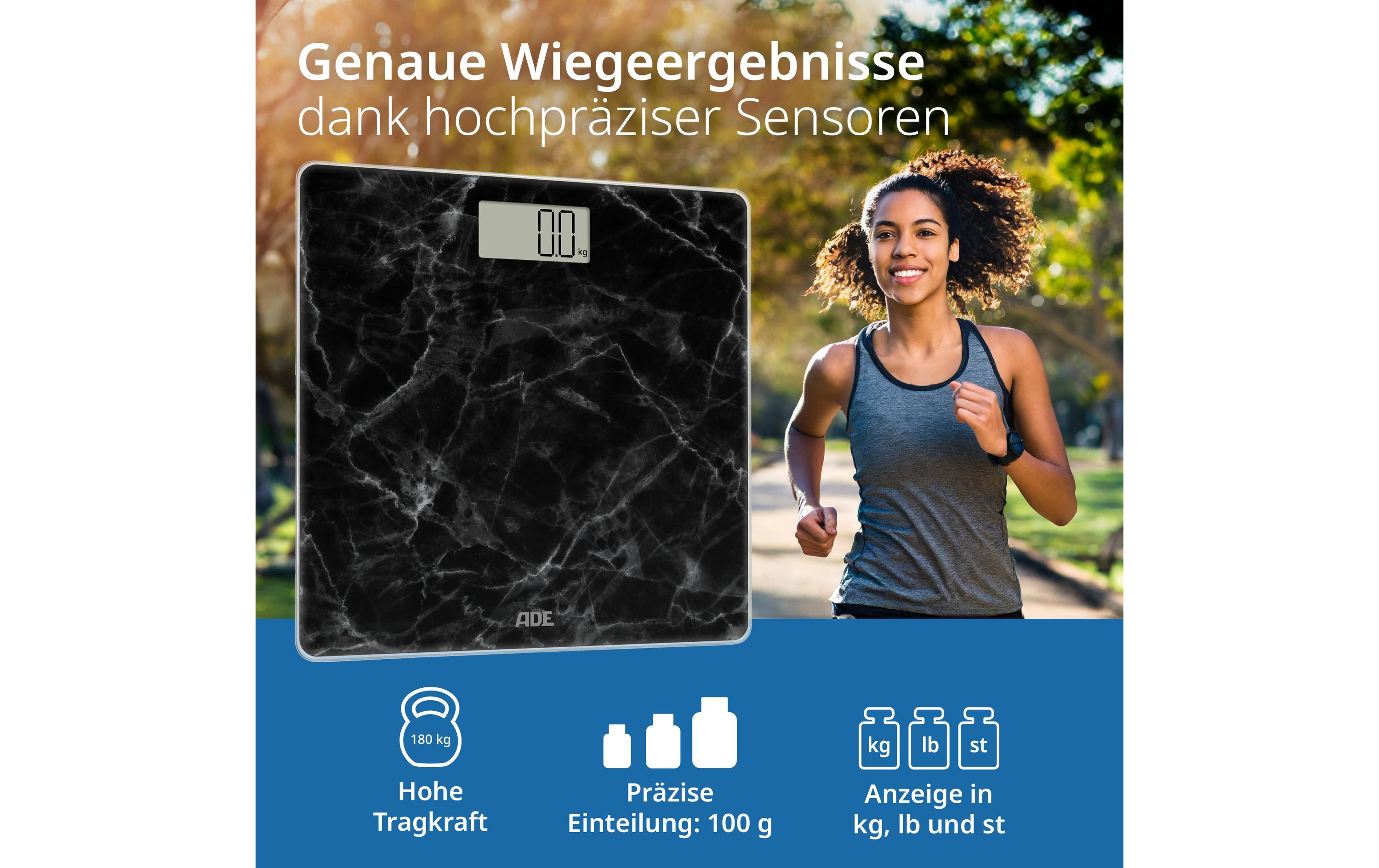 Personenwaage Amina Marmor SchwarzDigitale Körperwaage in modernem Design