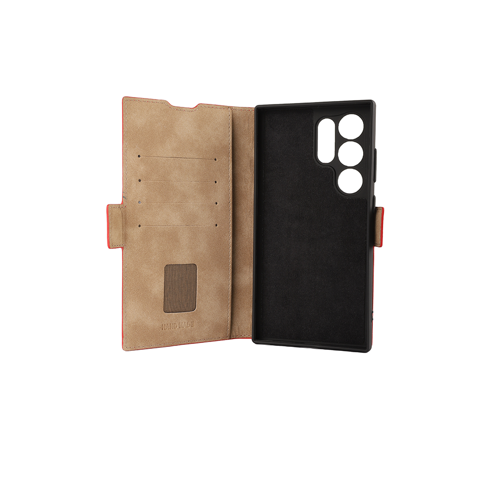Samsung Galaxy S25 Ultra Echtleder Tasche Flip Cover Hand Made (FABIOS25U-04) - Cherry Tomato