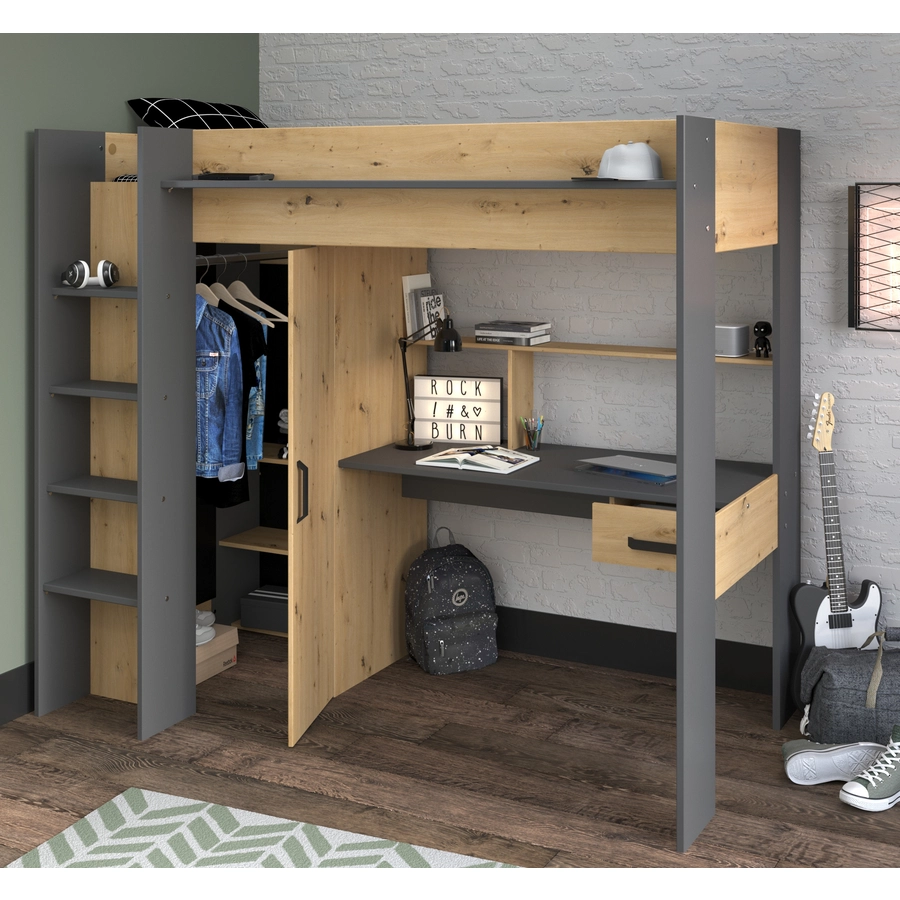 Parisot Hochbett Heavy Eiche Artisan Artisan Eiche  schwarz
