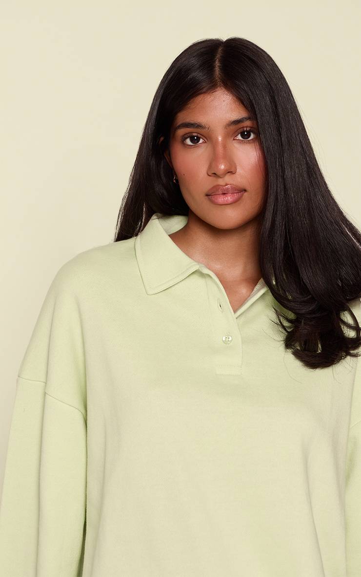 Citron Vert Sweat-shirt Oversized À Détail Col Polo En Molleton Bouclette