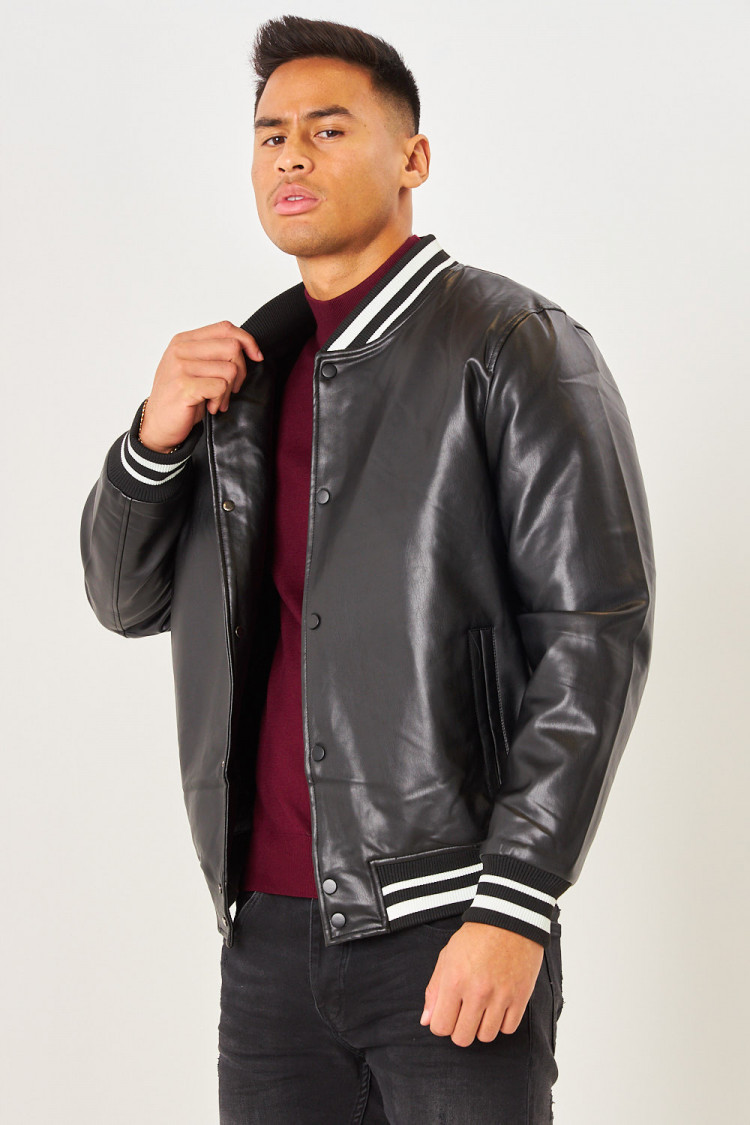 Bomber noir en simili cuir