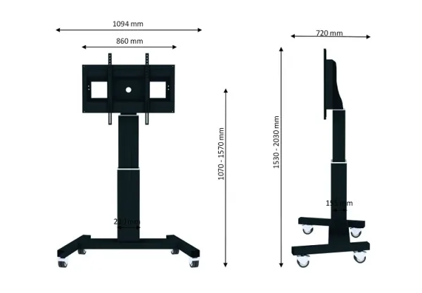 Neomounts PLASMA-M2500 - Vogn med hjul - motoriseret - for fladt panel/AV-udstyr - sort, RAL 9005 - skærmstørrelse: 42