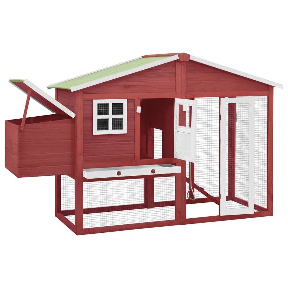 Poulailler avec nichoir 191 x 67 x 117 cm bois de sapin massif rouge et blanc
