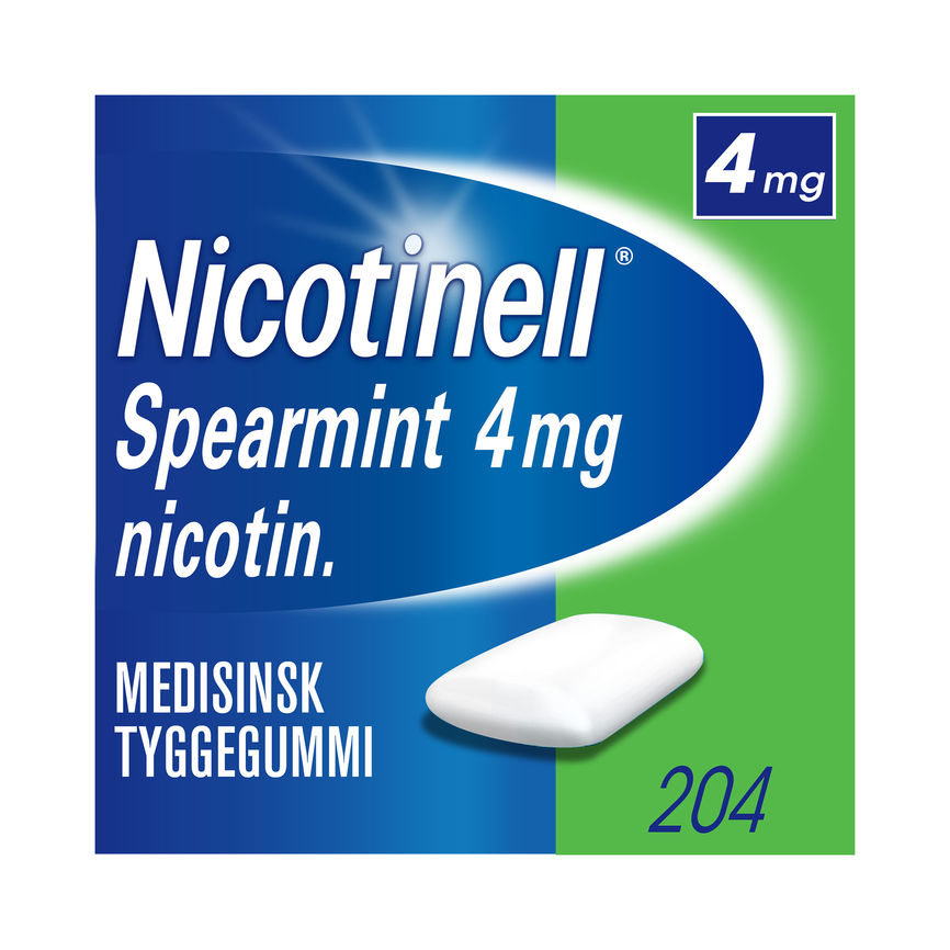 Nicotinell Spearmint tyggegum 4 mg, Slutte å røyke, 204 stk