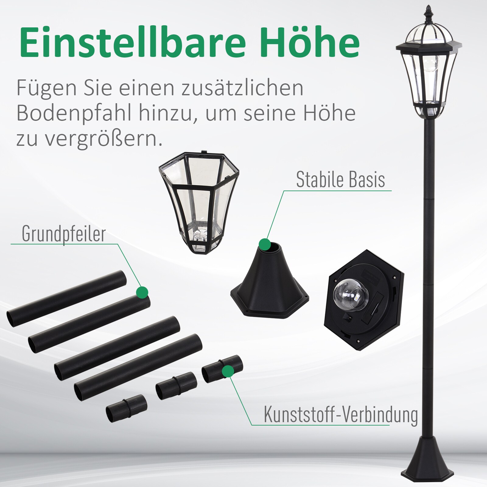 Outsunny Solar Gartenlaterne im 2er-Set schwarz 18,5 x 129 cm (ØxH)