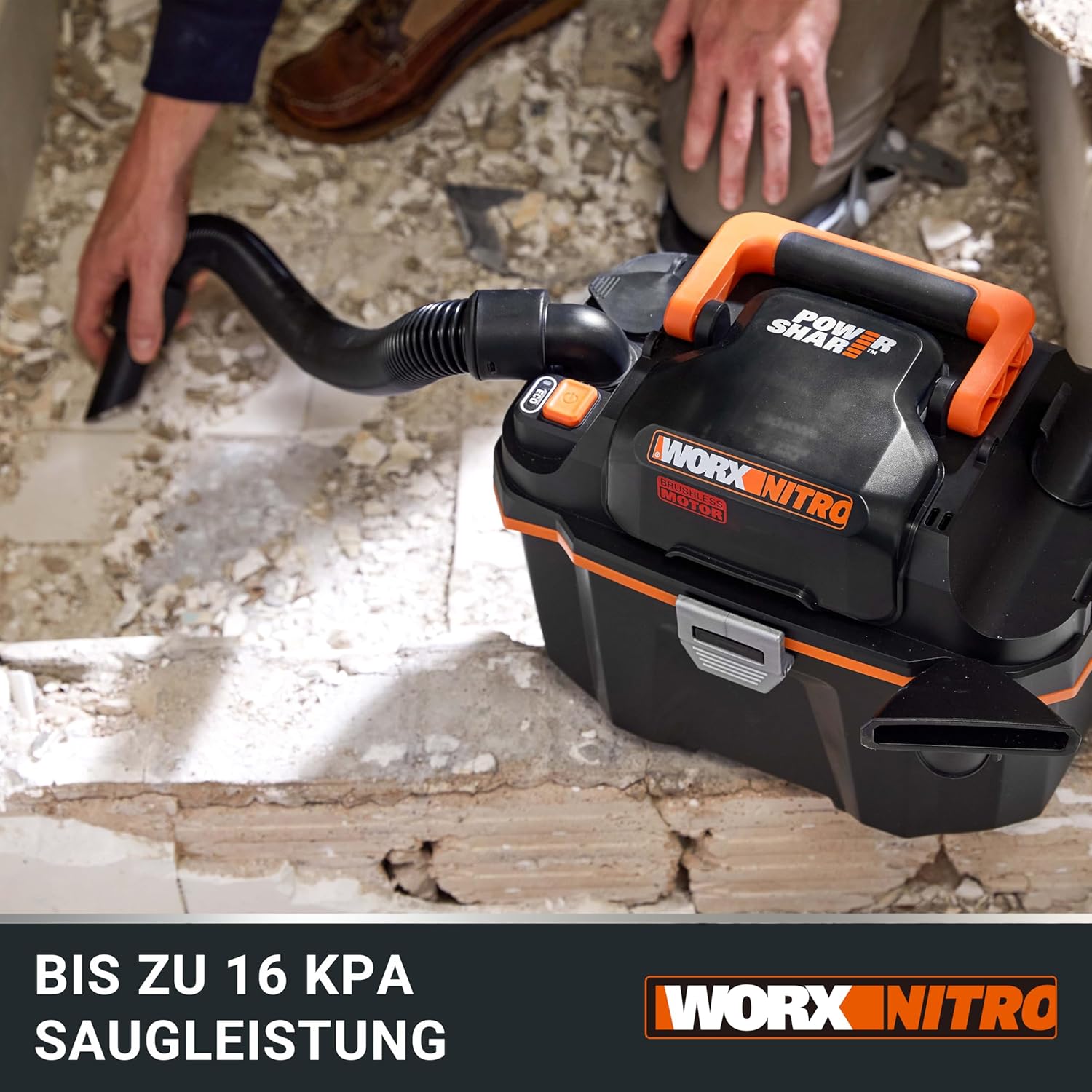 WORX WX031.9 Akku Nass-/Trockensauger - mobil und handlich - 20V - mit Fugendüse und Breitstrahldüse - ohne Akku und Ladegerät, Schwarz/Orange
