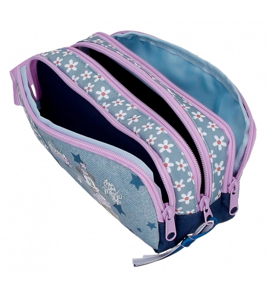 Estojo para lápis com zíper triplo estilo Minnie da Disney - Azul - 22x10x9cm -