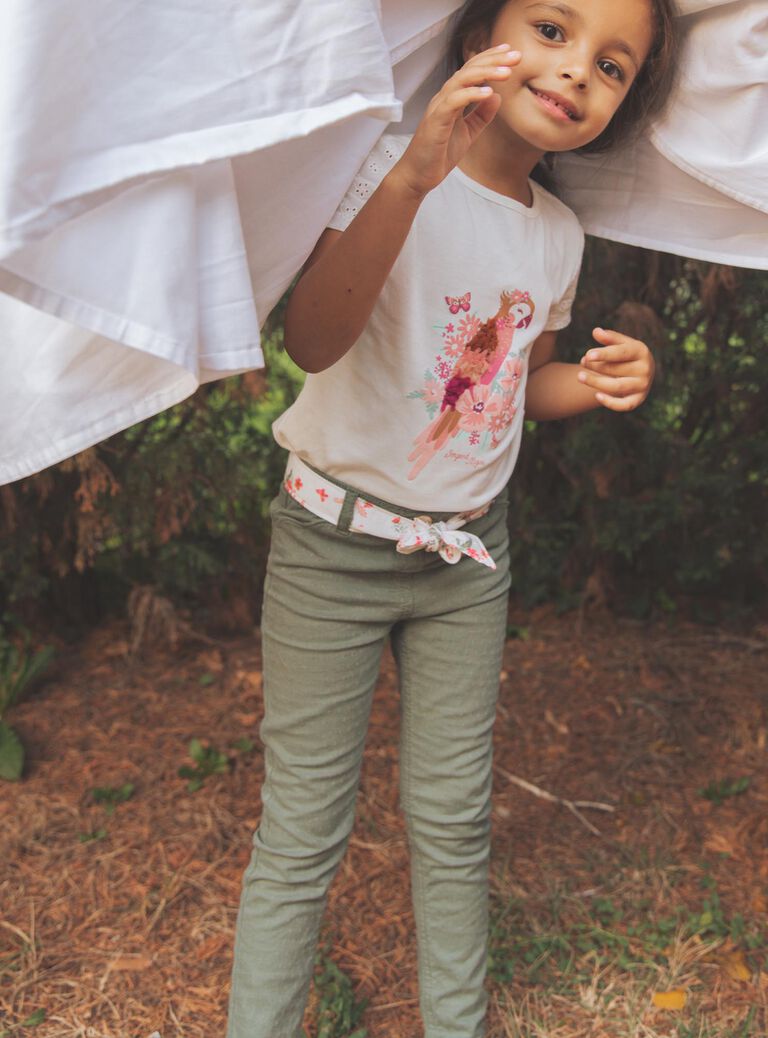 Pantalon vert feuille uni avec foulard
