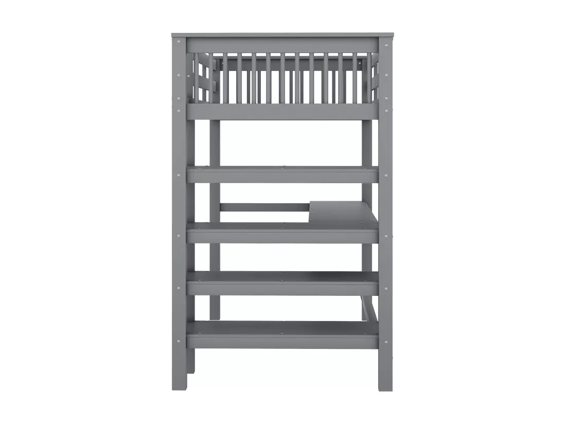 Lit mezzanine 90 x 200 cm avec bureau et étagères de rangement - Bois de pin + MDF - Gris