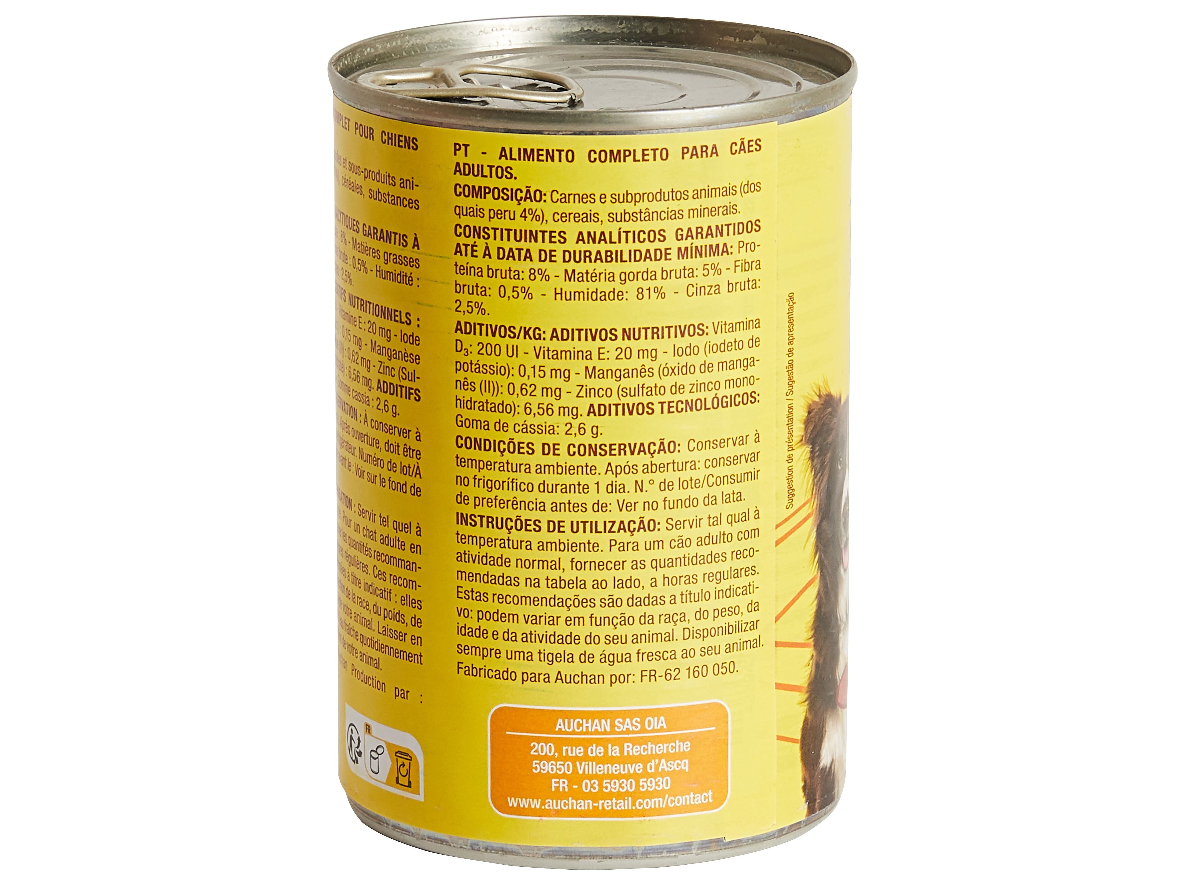 COMIDA HÚMIDA PARA CÃO AUCHAN TERRINA PERU 400 G