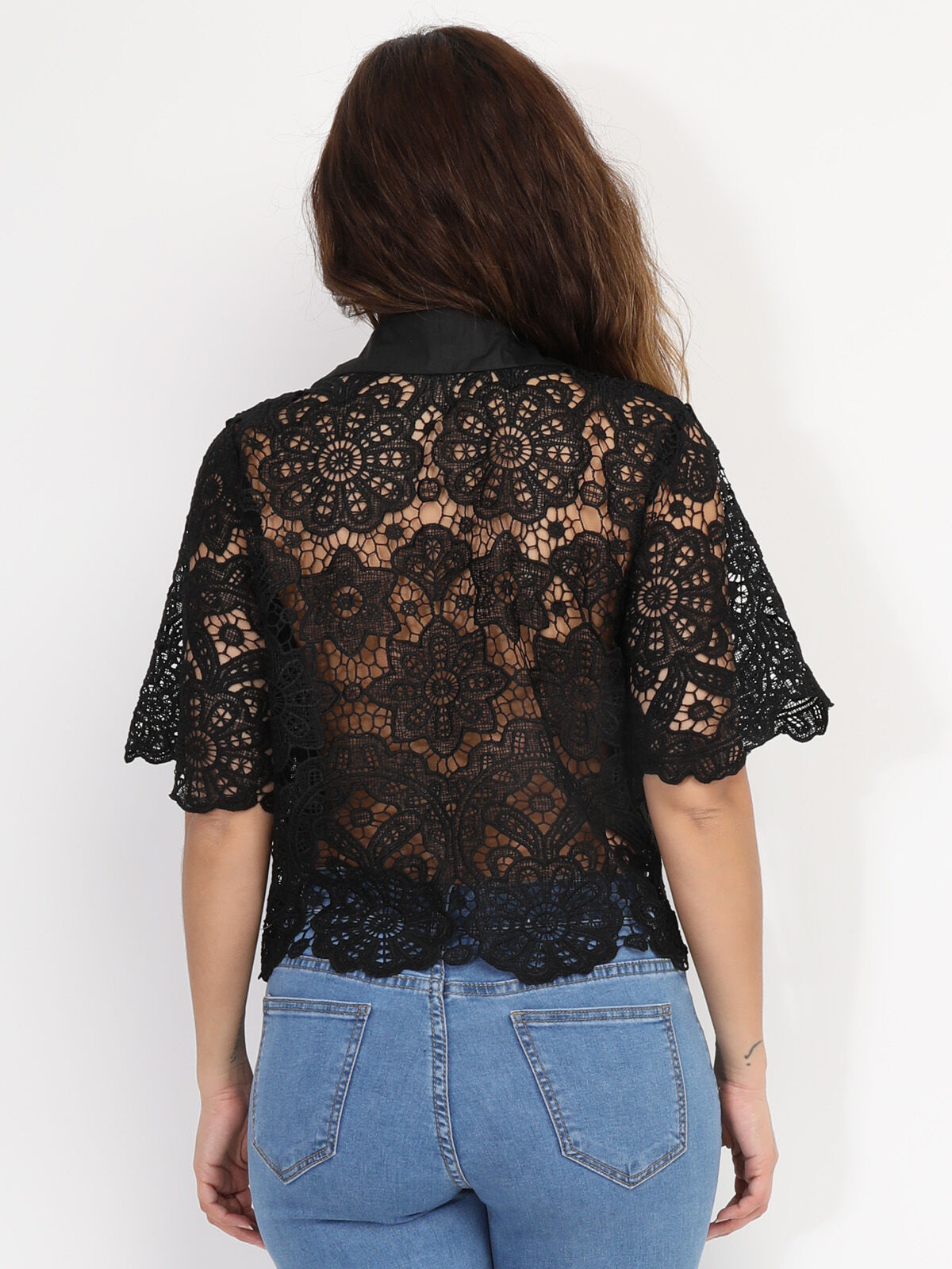 Chemise en dentelle crochet florale- Noir