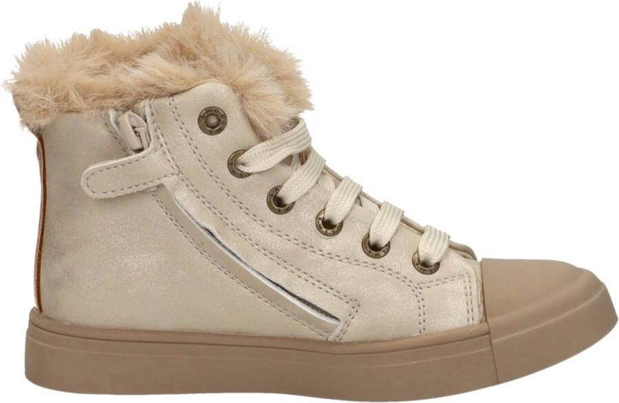 Shoesme Gouden Veterboot Met Katjes Veterschoen Kind Meisjes Gold Cat Microfiber Leer