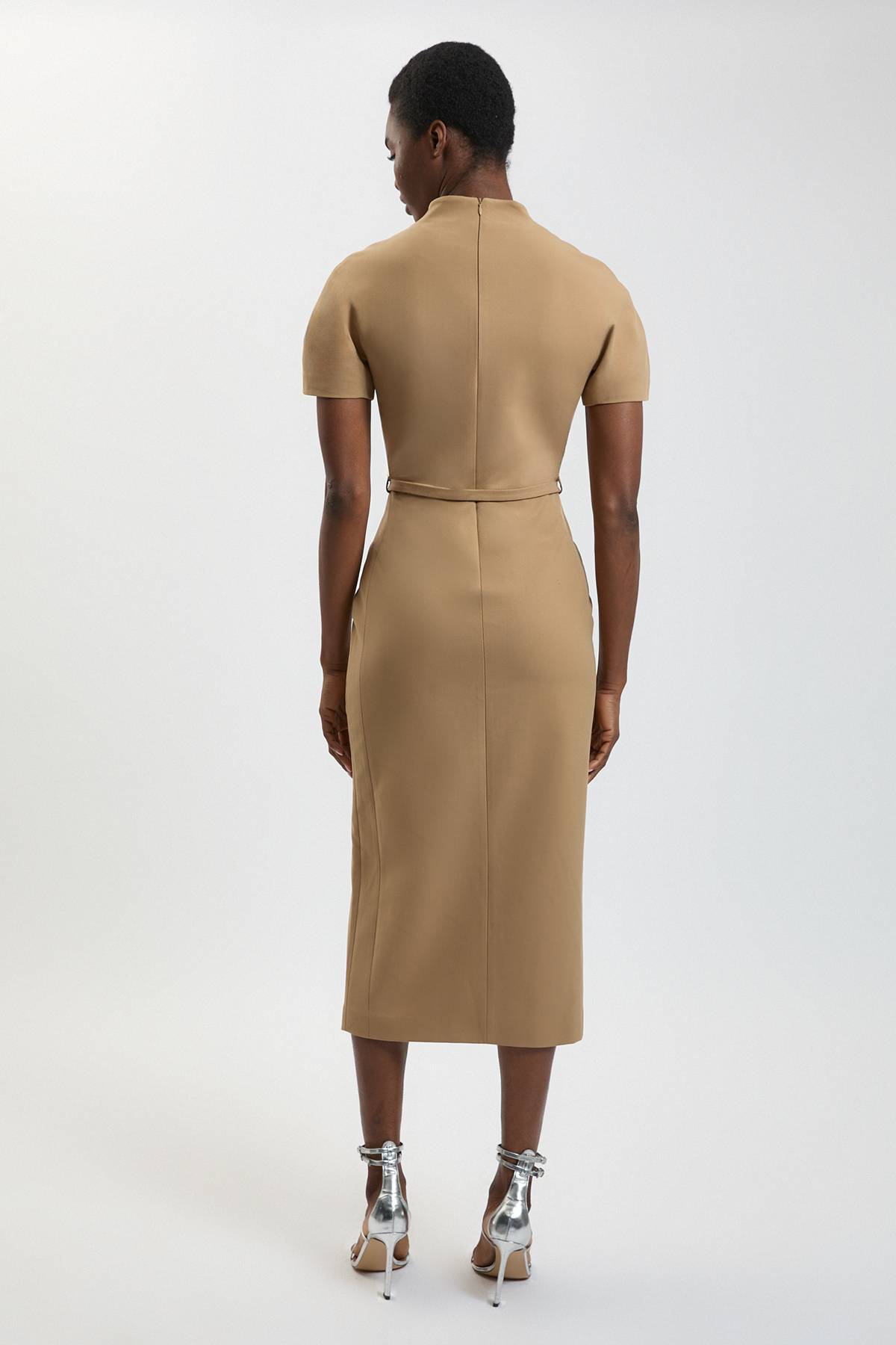 KarenMillen Robe Crayon Midi Cintrée Ajustée À Ceinture En Tissu Stretch Compact Petite