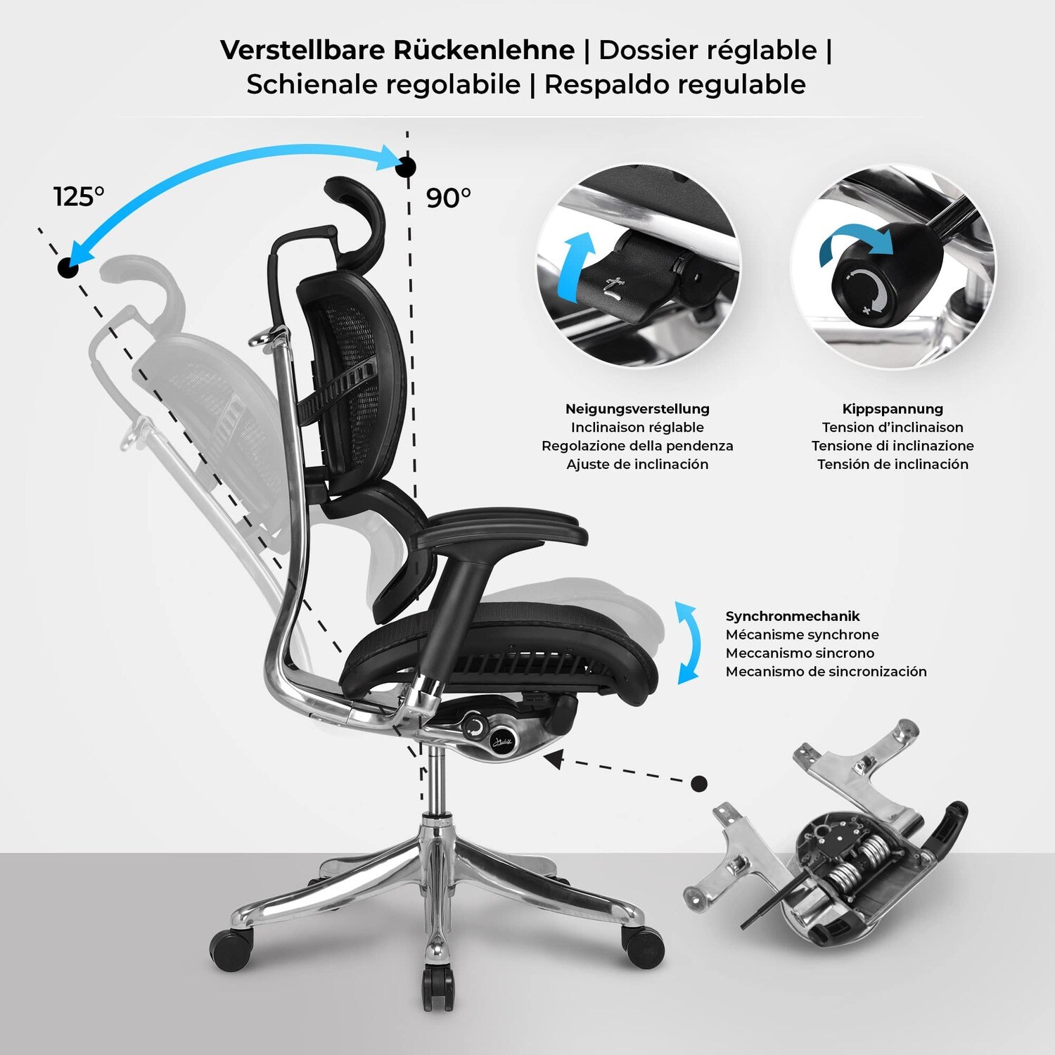 TPFLiving Bürostuhl Norman Ergonomic mit Netzbezug Grau