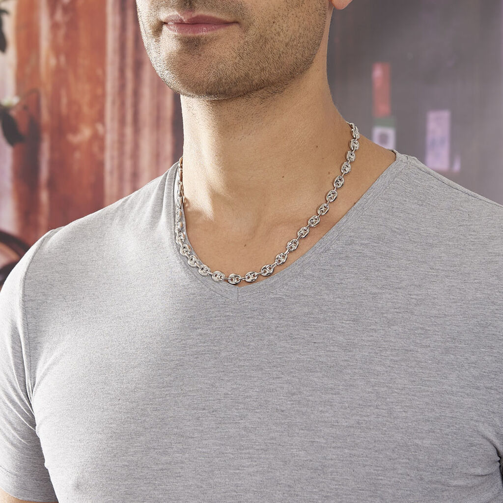 Collier Carrus Maille Grain De Cafe Argent Blanc