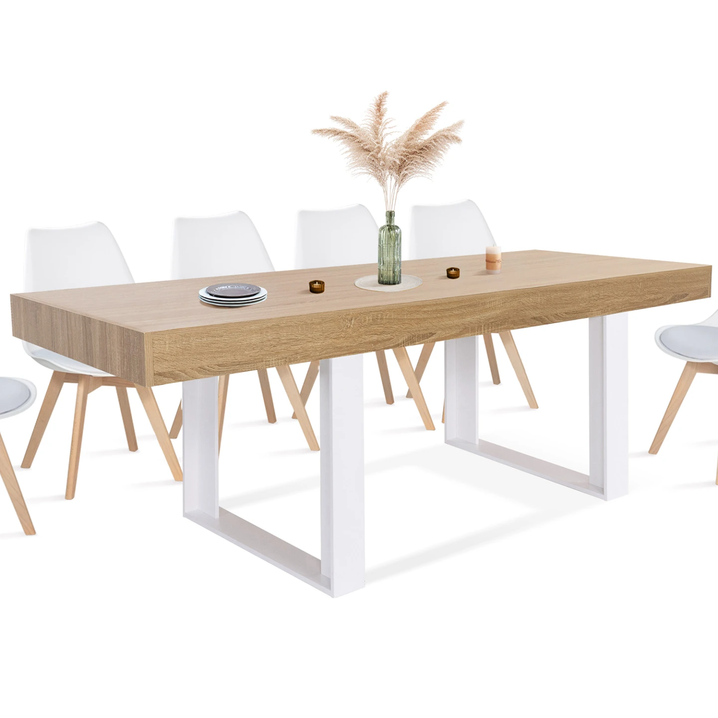 Table à manger rectangle PHOENIX 8 personnes bois et blanc 200 cm