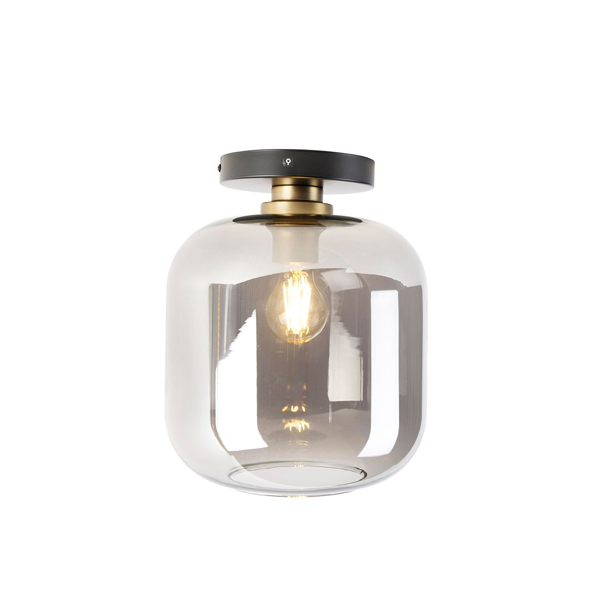 Smart plafondlamp zwart met goud en smoke glas incl. Wifi A60 - Zuzanna