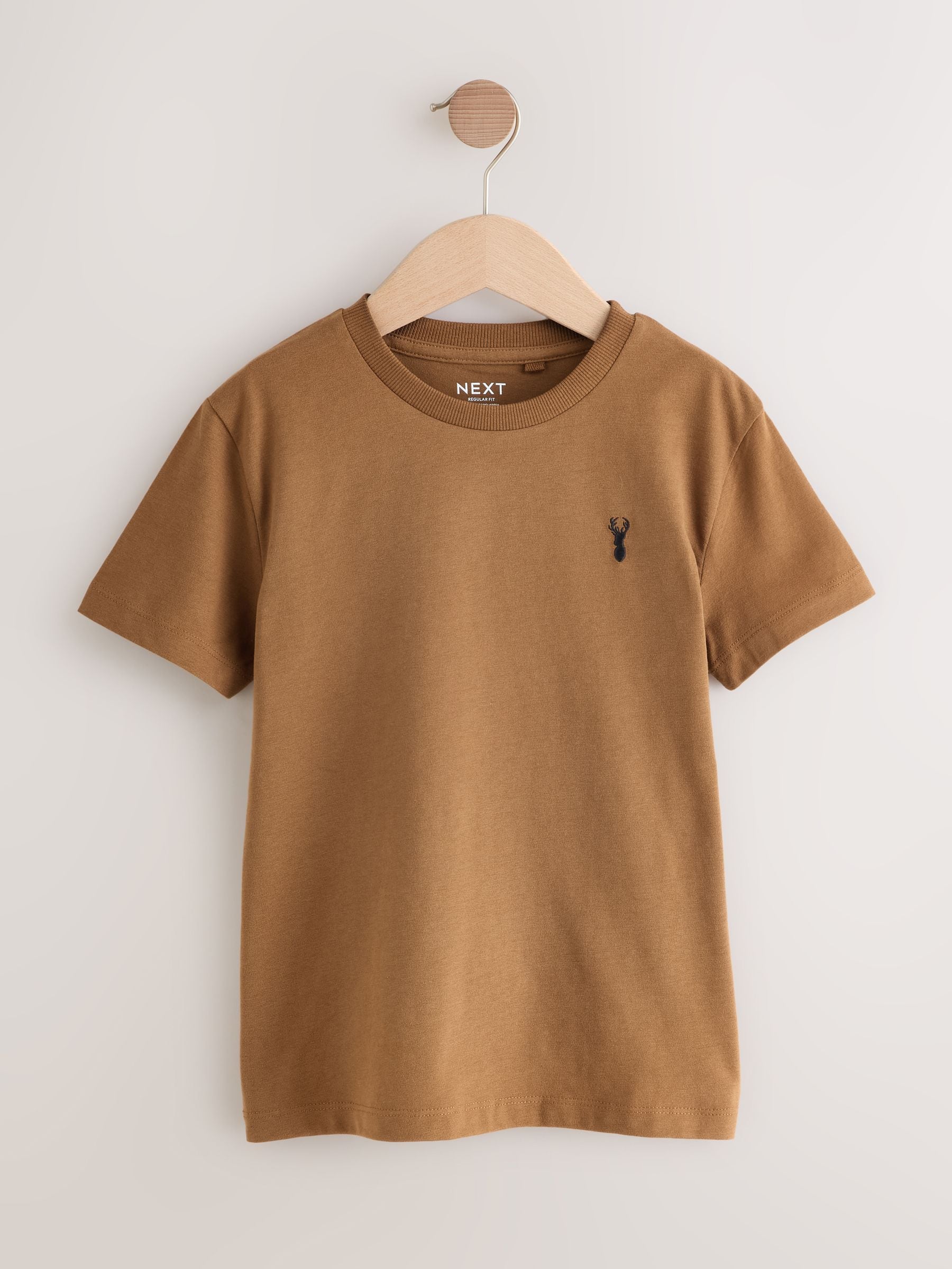 Grijs/zwart/kakigroen/lichtbruin - T-shirts met korte mouwen en geborduurd rendier, verpakking van 4 (3-16jr)