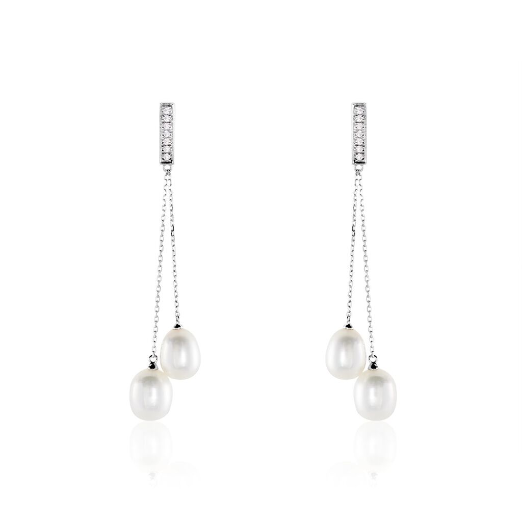 Boucles D'oreilles Pendantes Giacomo Or Blanc Perle De Culture