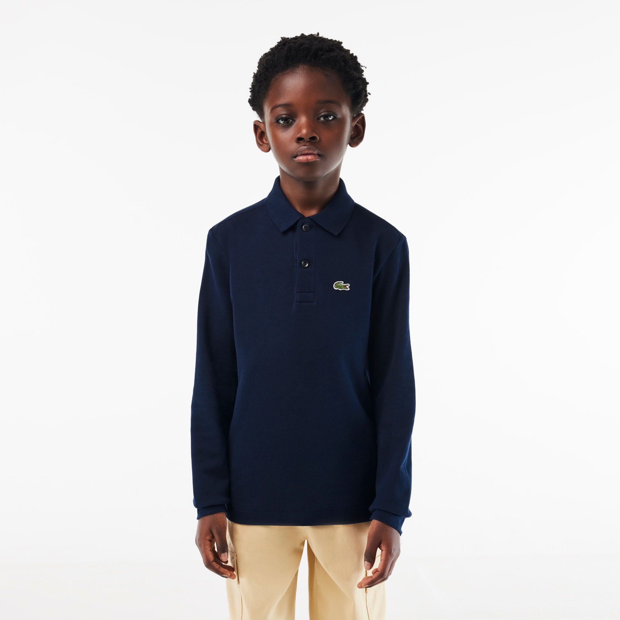 Polo regular fit à manches longues enfant Lacoste en petit piqué uni Polos - Bleu - Lacoste - Enfant