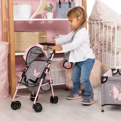 Bayer Design 10-i-1 Dukkevogn Sett, Grå/Rosa