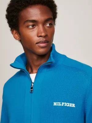 Cardigã Hilfiger Monotype com gola alta e fecho de correr.