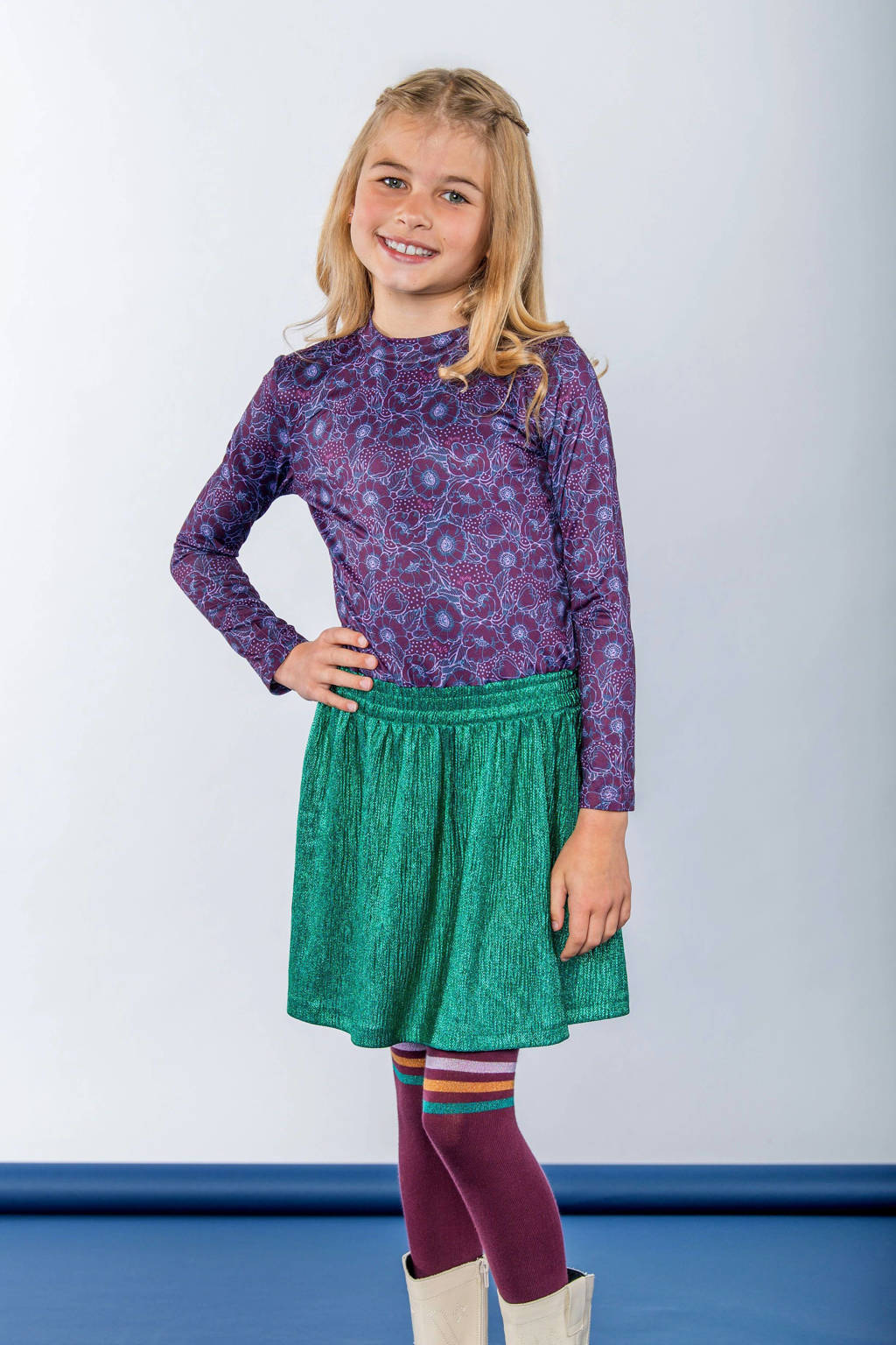 B.Nosy jurk Day met all over print en glitters paars/mintgroen