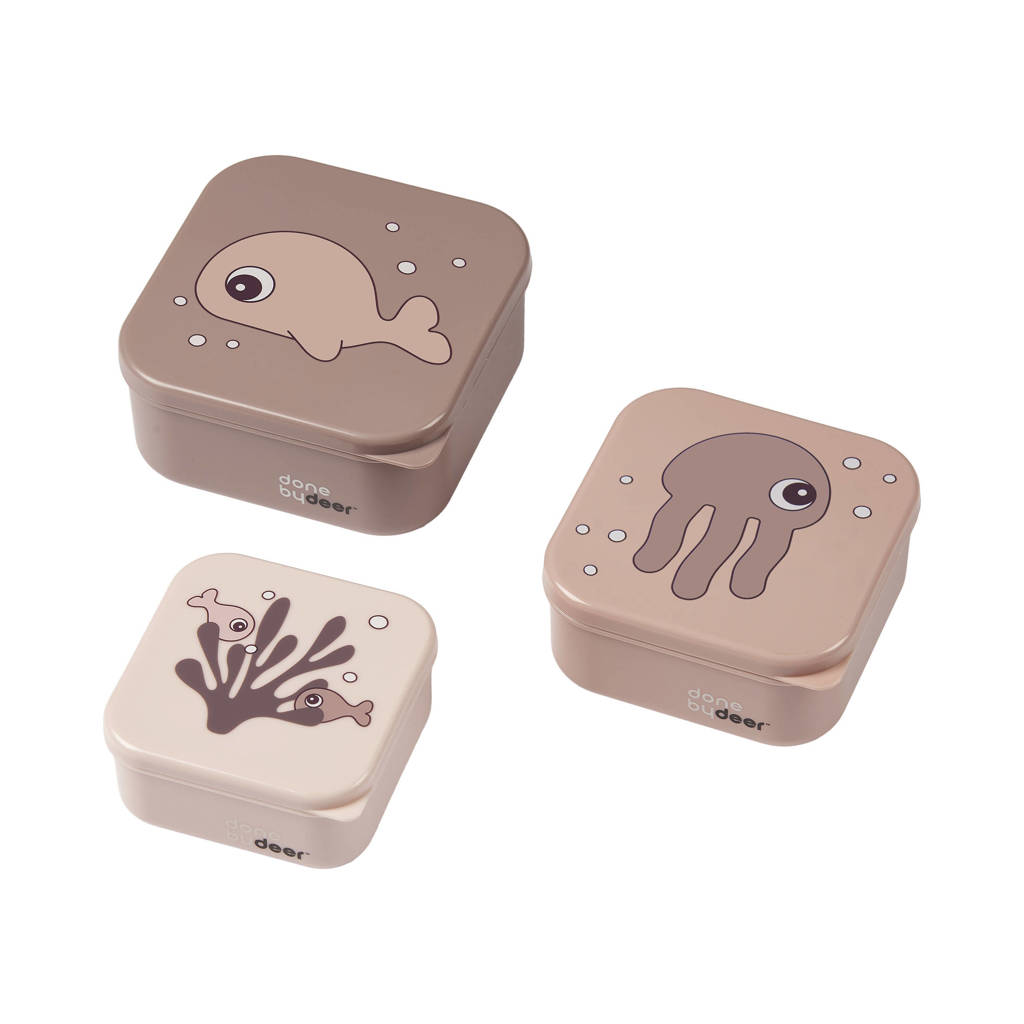 broodtrommel / snack box set (3 stuks) Sea friends Powder