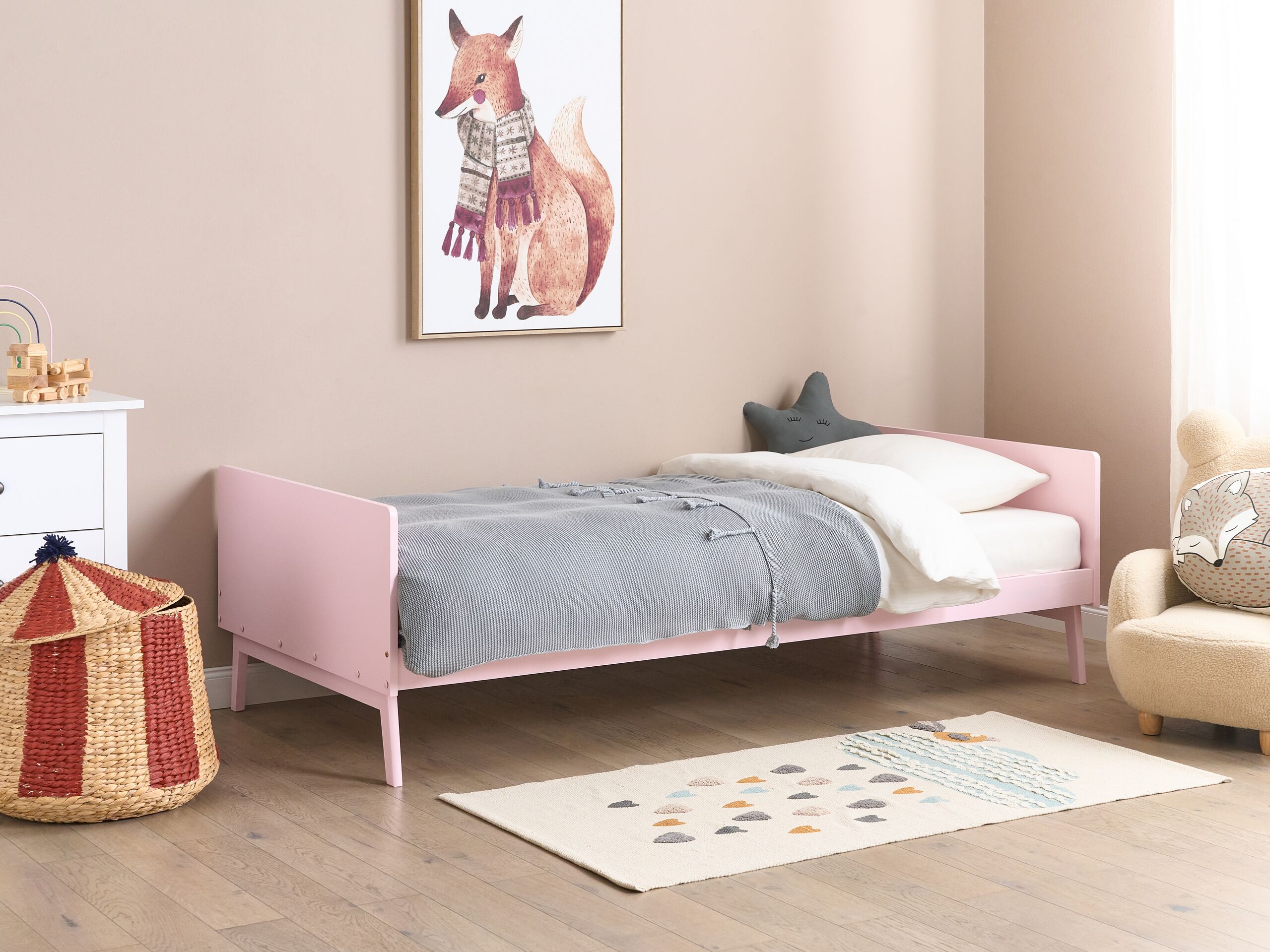 Beliani-BONNAC-Eenpersoonsbed-Pastelroze-90 x 200 cm-Dennenhout