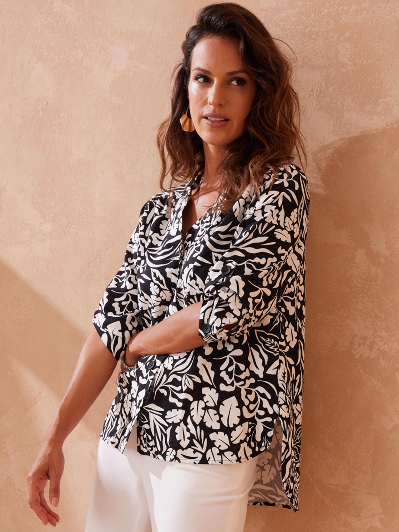 Chemsisier manches 3/4 lin et viscose